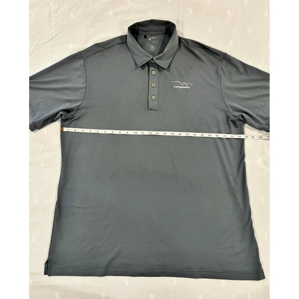 Adidas Climalite Golf Polo Shirt Mens XL Grey Striped Conquistador Logo - Picture 7 of 9